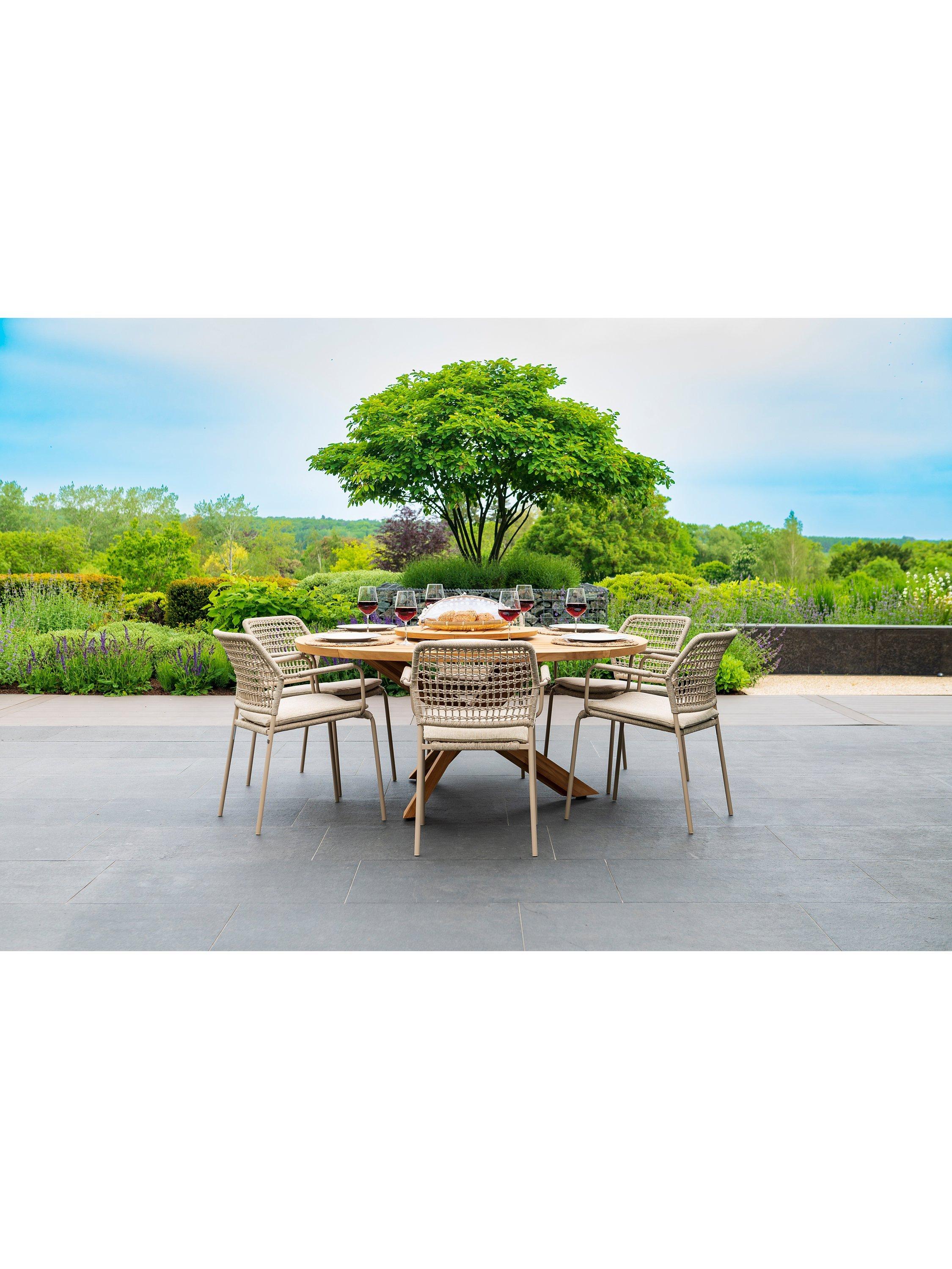 4 Seasons Outdoor Barista 6 Seat Dining Set With Prado 160cm Table And Lazy Susan