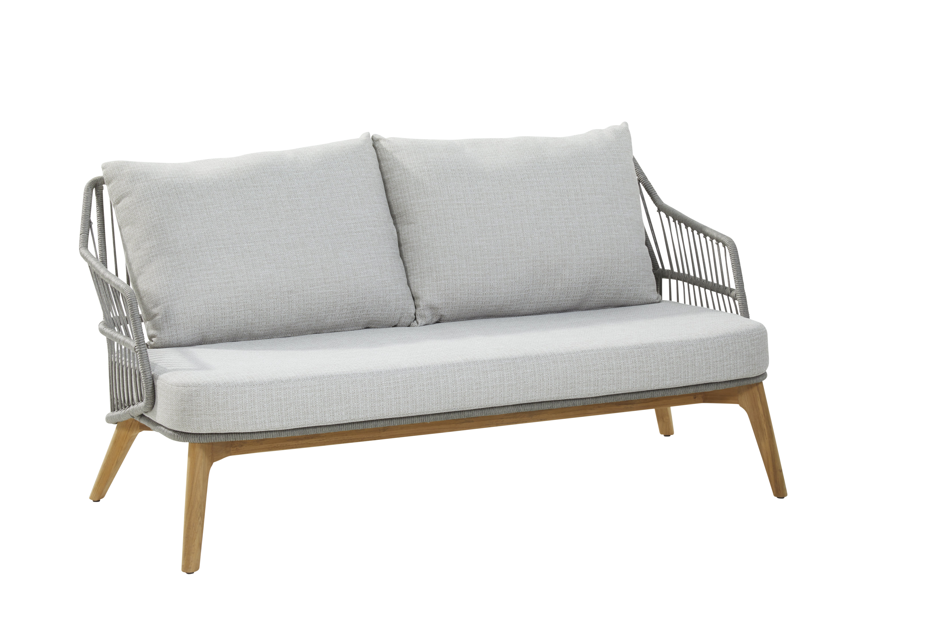 4 Seasons Outdoor Sempre Living Bench 2.5 Seaters Teak Silver Grey With 3 Cushions