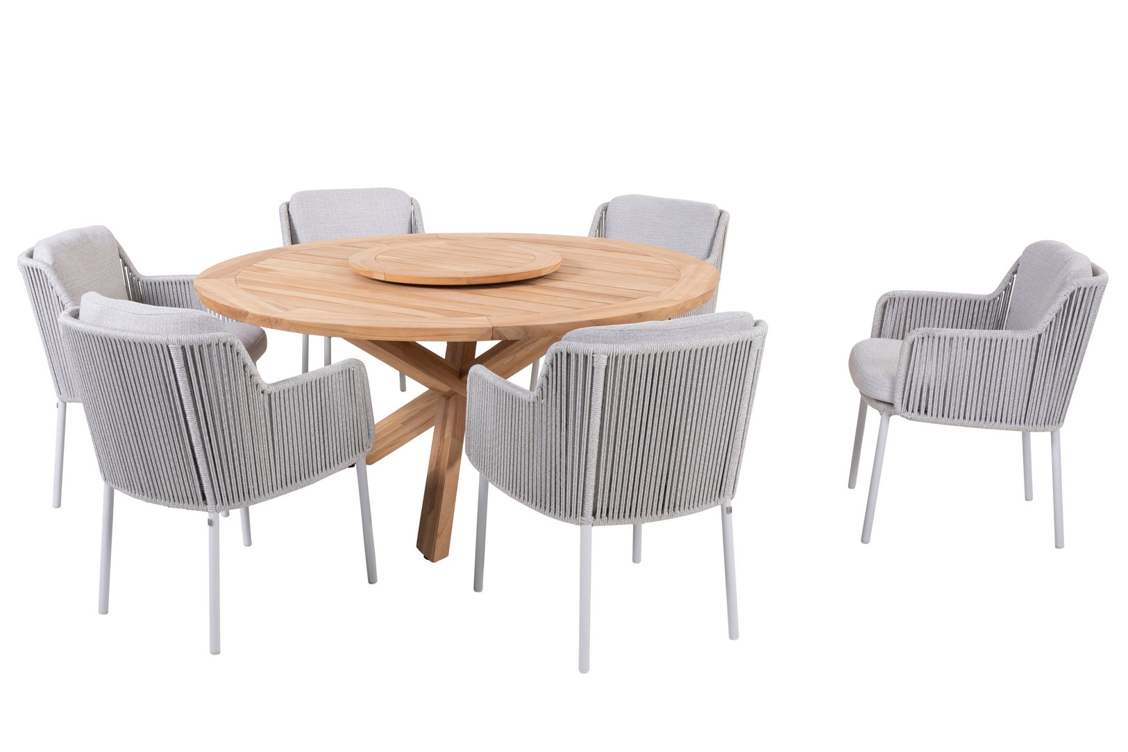 4 Season Outdoor Bernini 6 Seat Dining Set With Prado Table and Lazy Susan