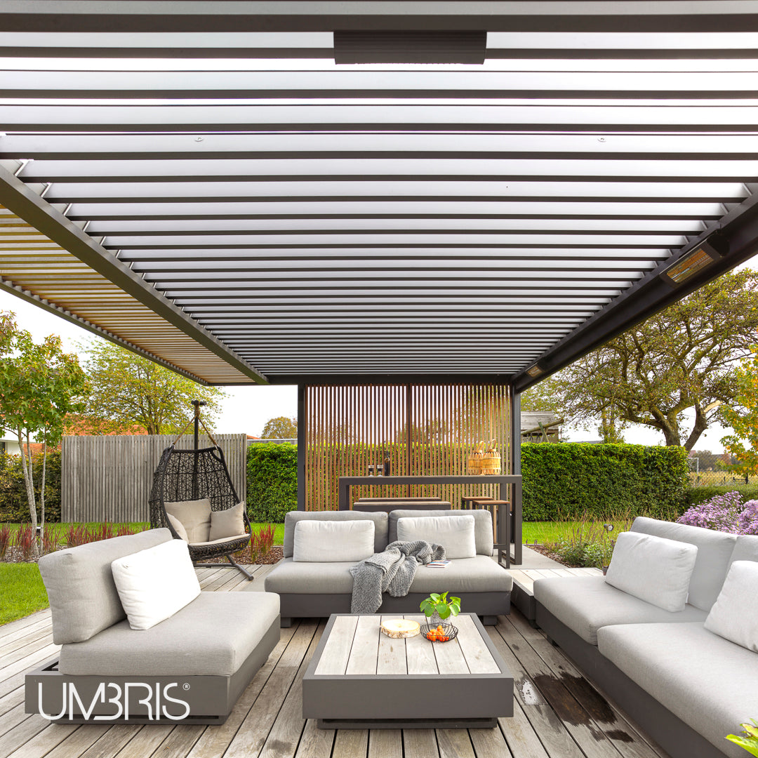 Umbris Freestanding Aluminium Pergola with Decorative Wood Extension