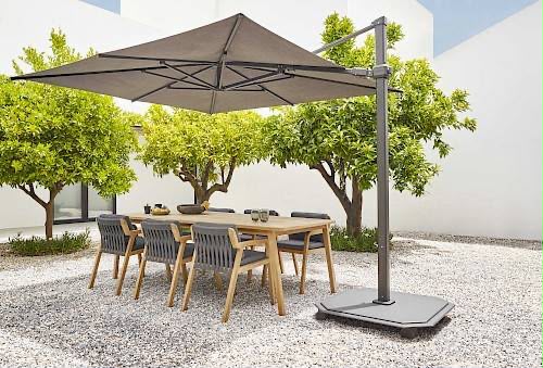 Ex Loan | Siesta Parasol 3m x 3m Alu Teak with Charcoal Canopy with Granite Base