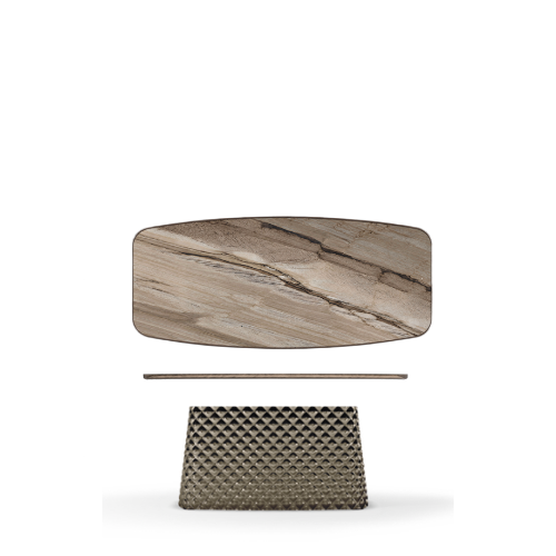 300x128x75h Barrel Shaped_Darwin_Mirrored Quilted Bronze Curved Glass_Brushed Bronze