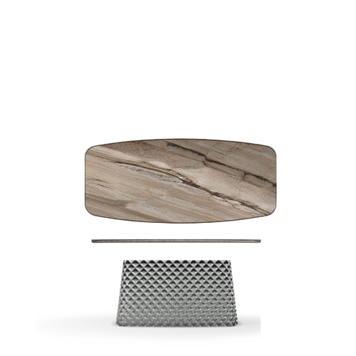 300x128x75h Barrel Shaped_Darwin_Mirrored Quilted Fumé Curved Glass_Brushed Grey