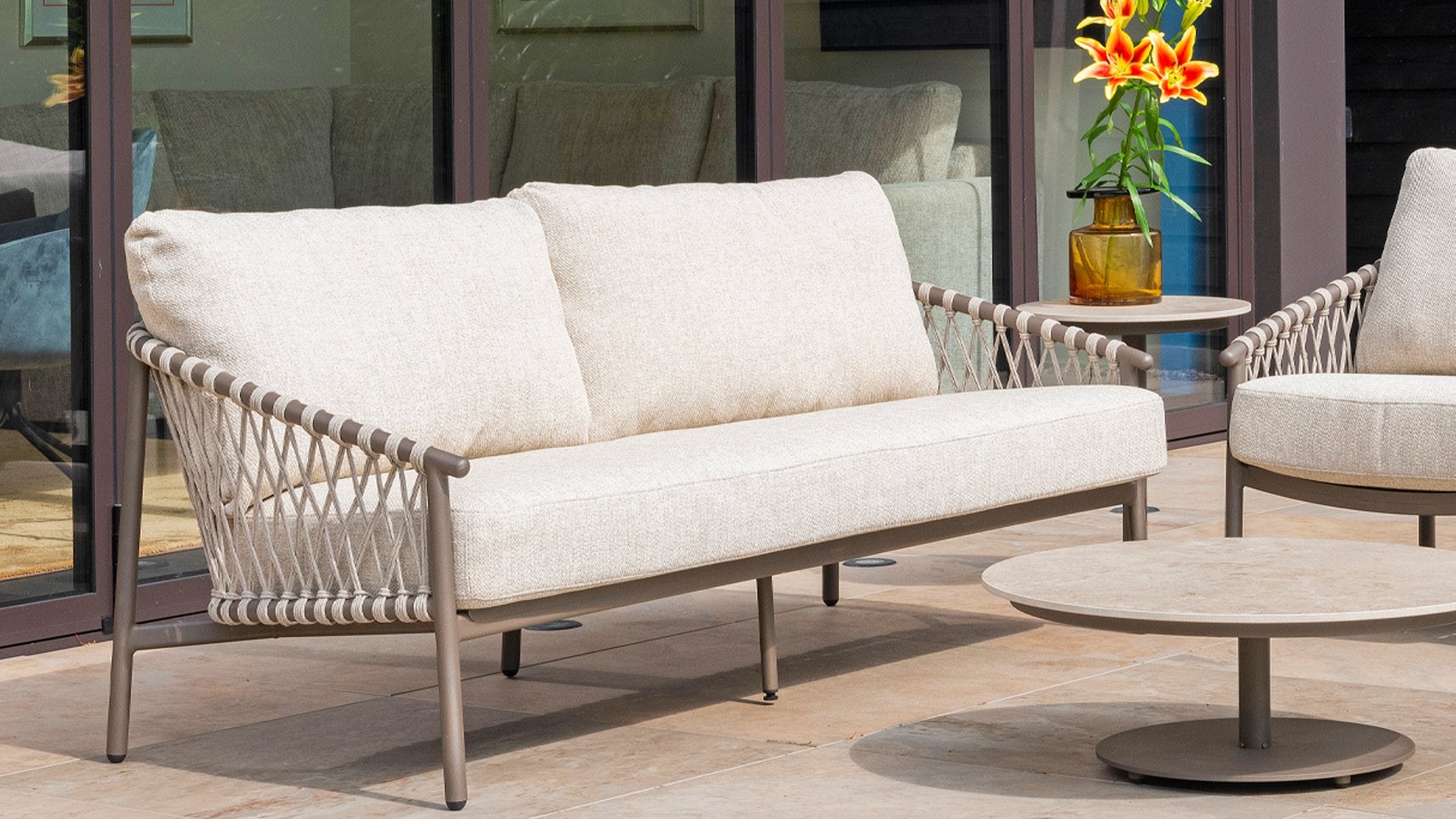 4 Seasons Outdoor Allora 5 Seat Lounge Set with Zucca 90cm Teak Coffee Table