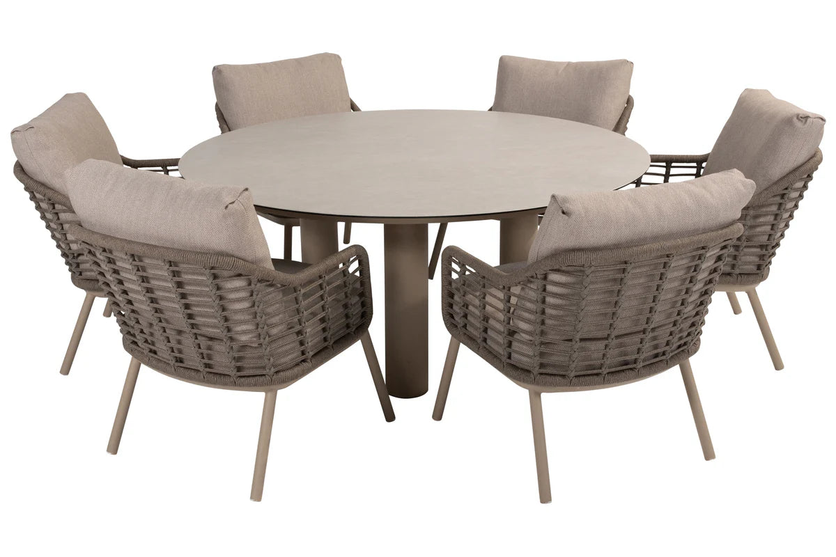 4 Seasons Outdoor Puglia Low Dining Chairs With 160cm Donato Low Dining Table and Lazy Susan
