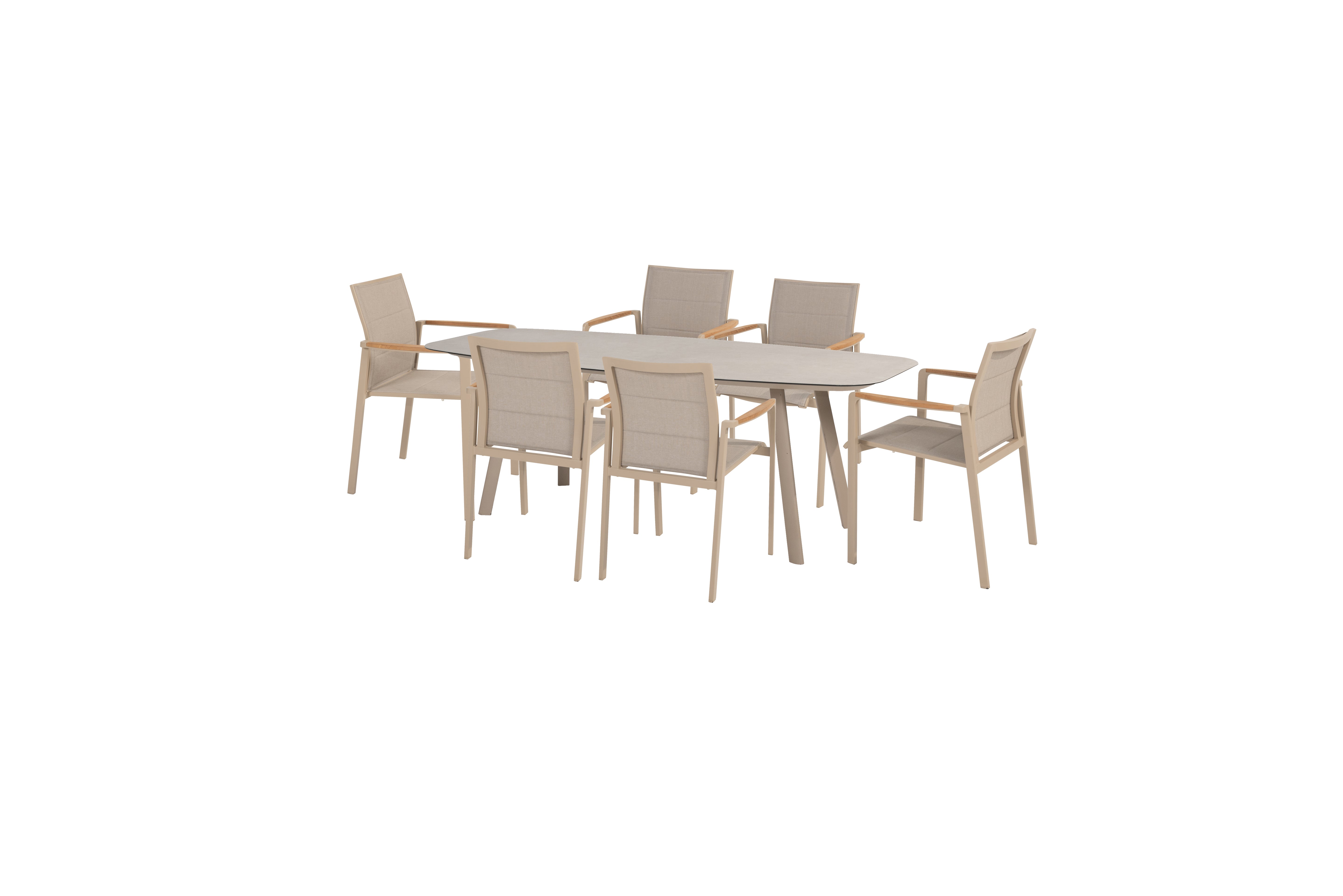 4 Seasons Outdoor Cortina 6 Seat with Manolo 180 cm Barrel Ceramic Dining Table