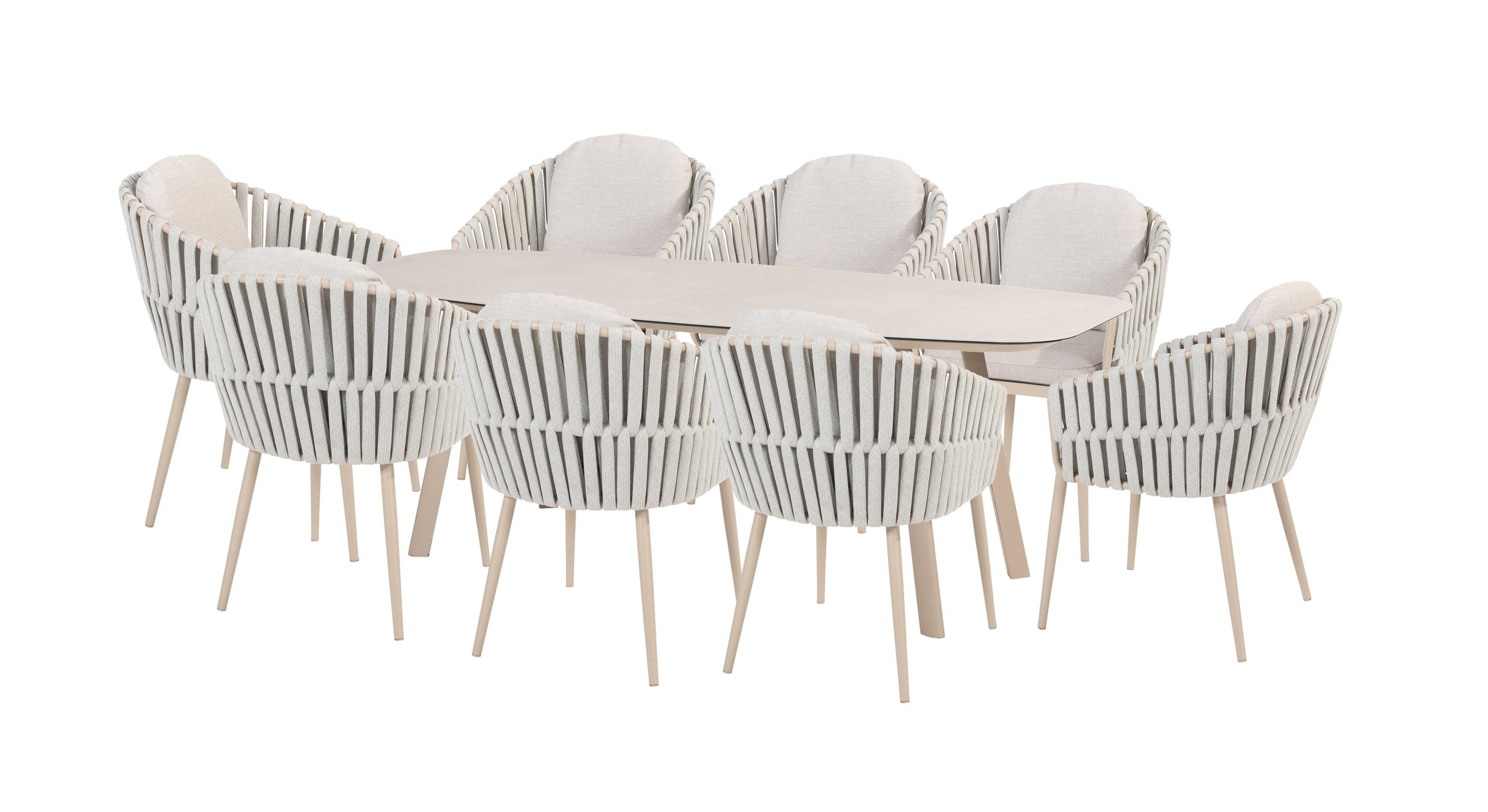 4 Seasons Outdoor Eva 8 Seat with Manolo 240cm Barrel Ceramic Dining Table