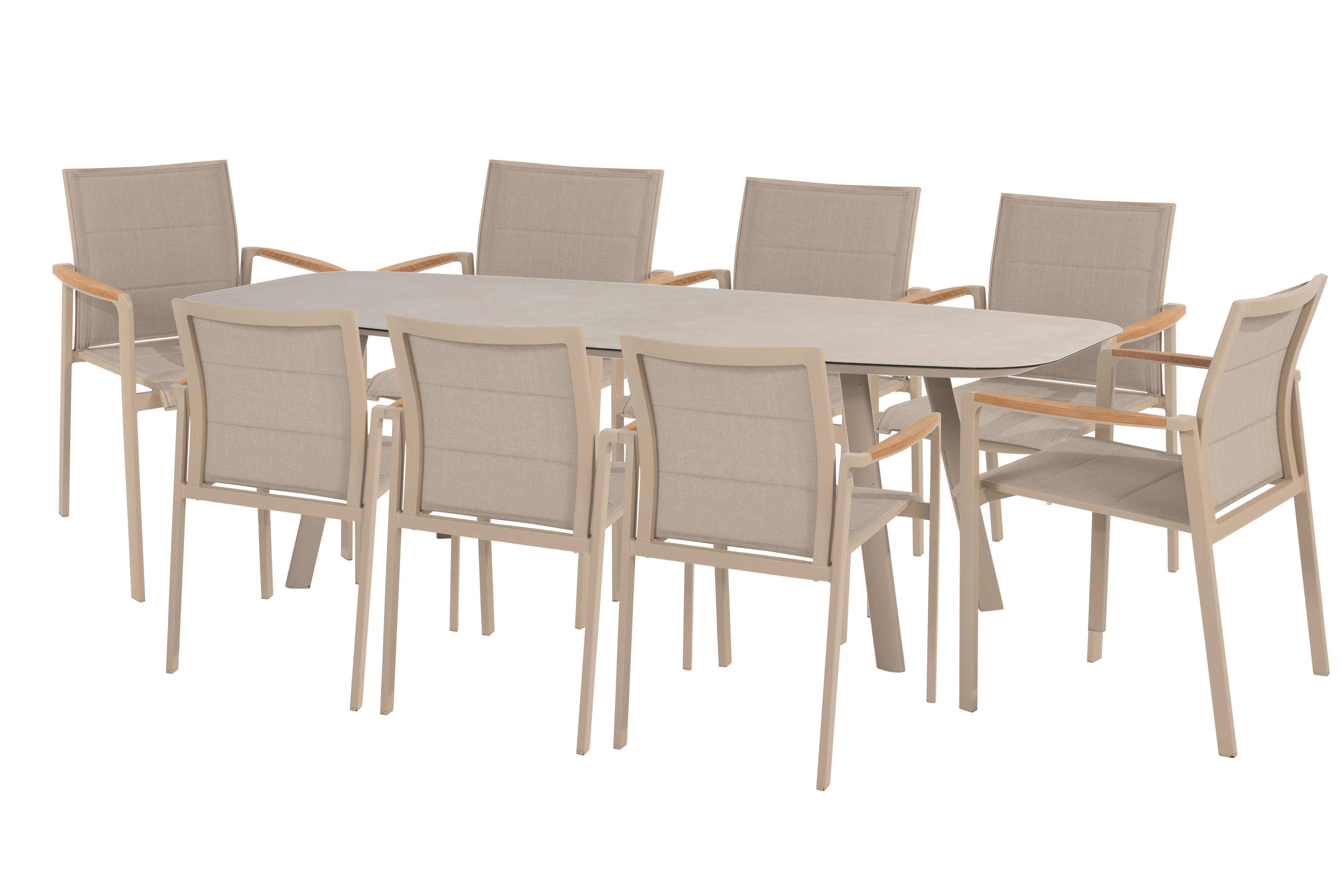 4 Seasons Outdoor Cortina 8 Seat with Manolo 240cm Barrel Ceramic Dining Table