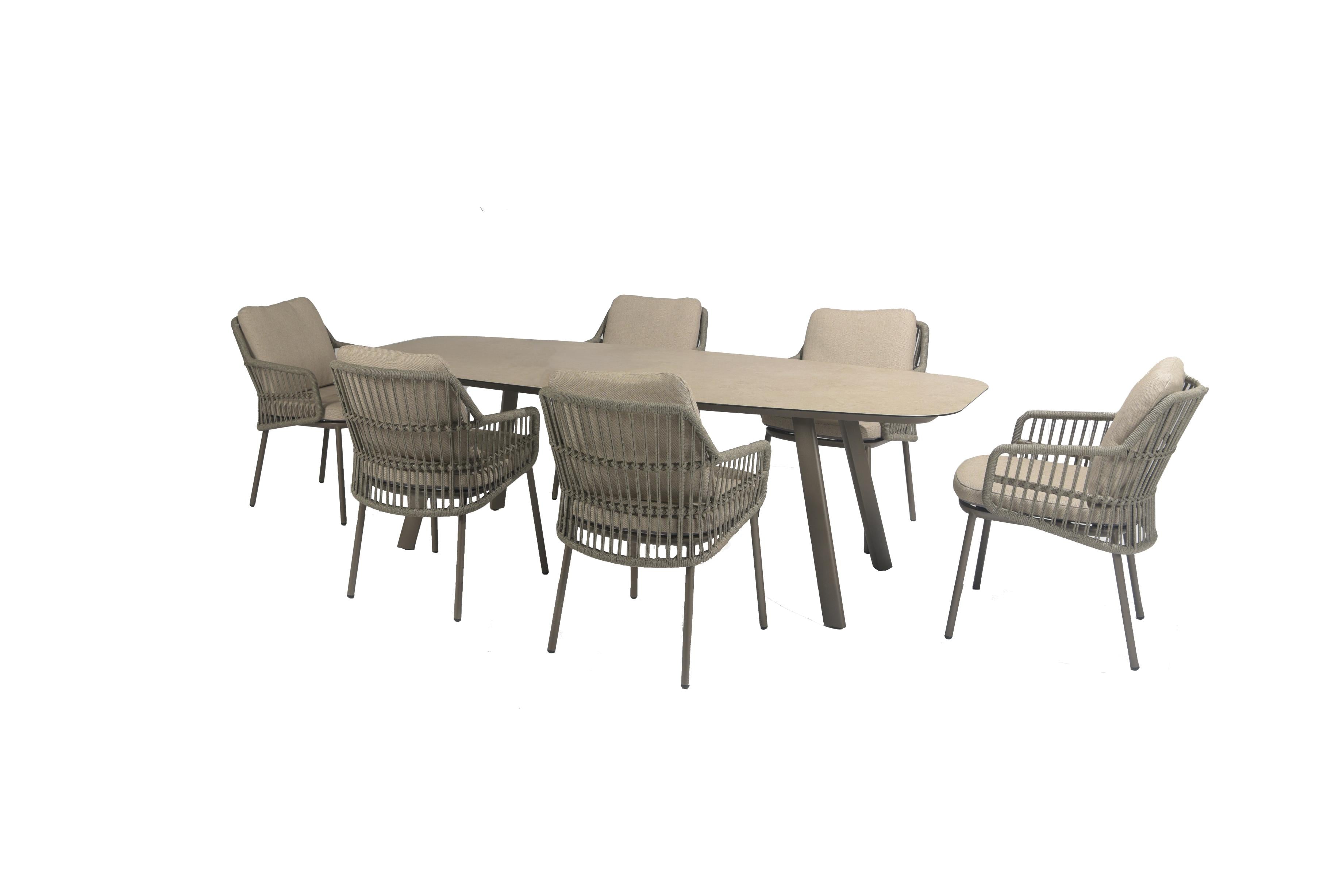 4 Seasons Outdoor Alicante 6 seat with Manolo 180cm Barrel Ceramic Dining Table