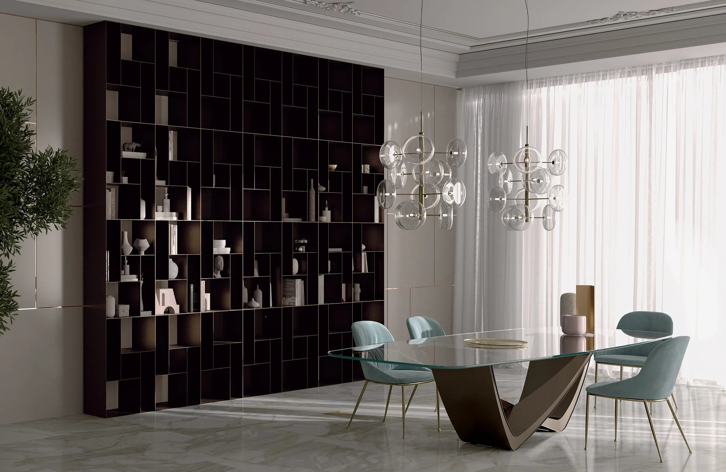 Bontempi Bach Fixed Barrel Dining Table with Length 400 cm and Width 130 cm and Height 75 cm