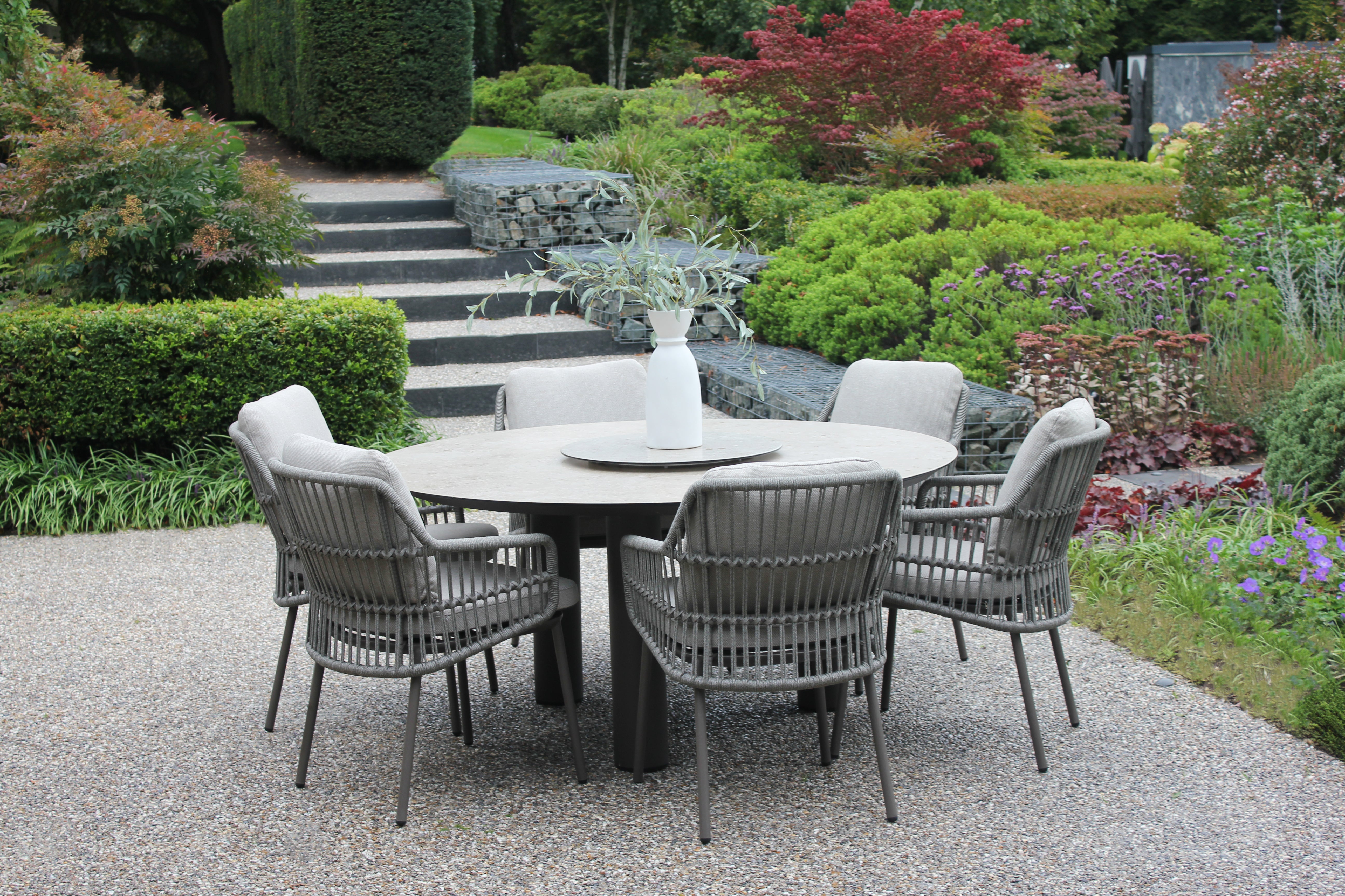 4 Seasons Outdoor Alicante 6 seat with Donato 160cm Round Ceramic Dining Table and lazy susan