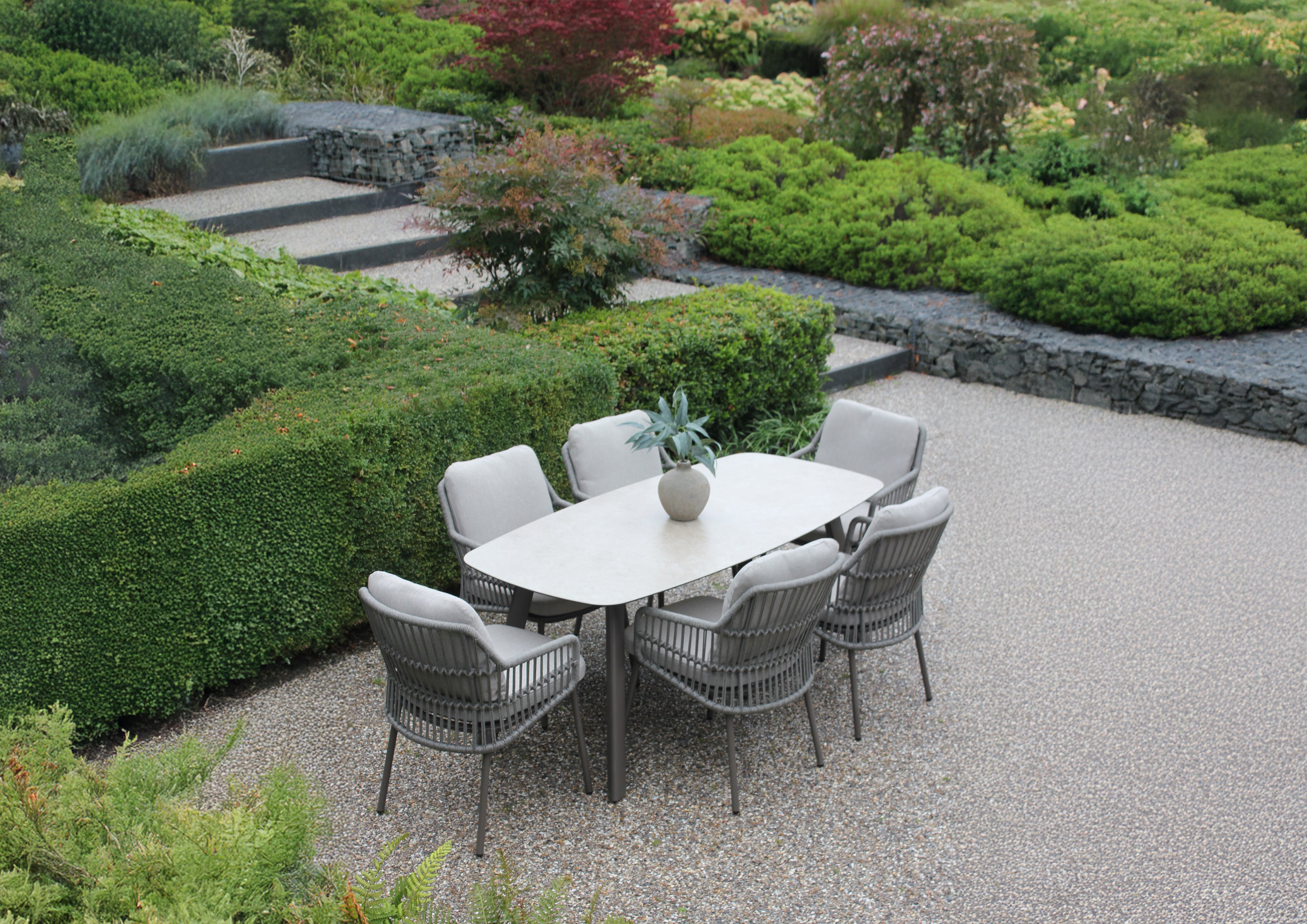 4 Seasons Outdoor Alicante 6 seat with Manolo 180cm Barrel Ceramic Dining Table