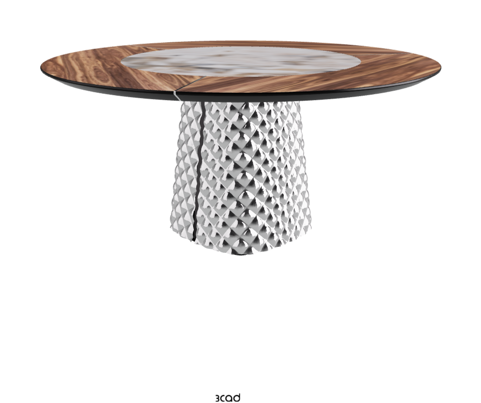Diameter 160 x Height 74.5 cm_Walnut Canaletto_Mirrored Quilted Fumé Curved Glass_Makalu