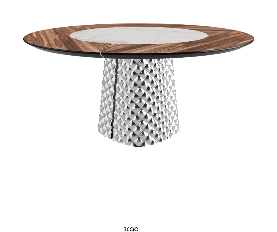 Diameter 160 x Height 74.5 cm_Walnut Canaletto_Mirrored Quilted Fumé Curved Glass_Matt Invisible