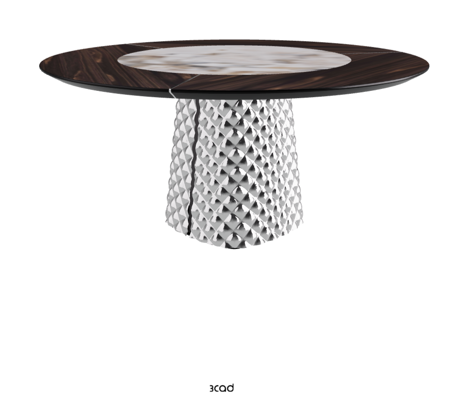Diameter 160 x Height 74.5 cm_Burned Oak_Mirrored Quilted Fumé Curved Glass_Makalu