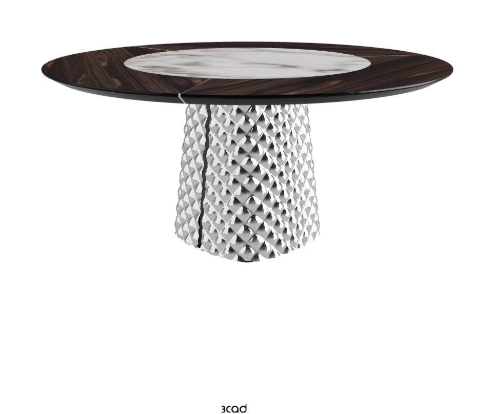 Diameter 160 x Height 74.5 cm_Burned Oak_Mirrored Quilted Fumé Curved Glass_Breccia