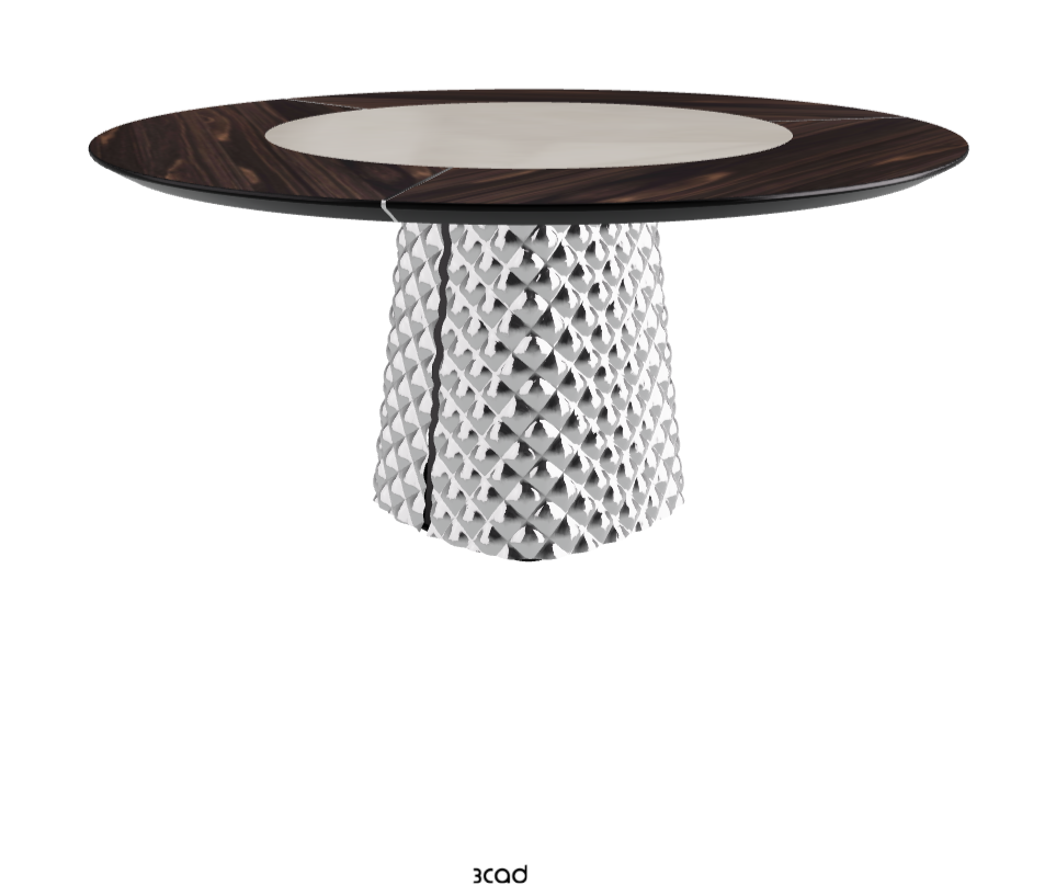 Diameter 160 x Height 74.5 cm_Burned Oak_Mirrored Quilted Fumé Curved Glass_Luxor
