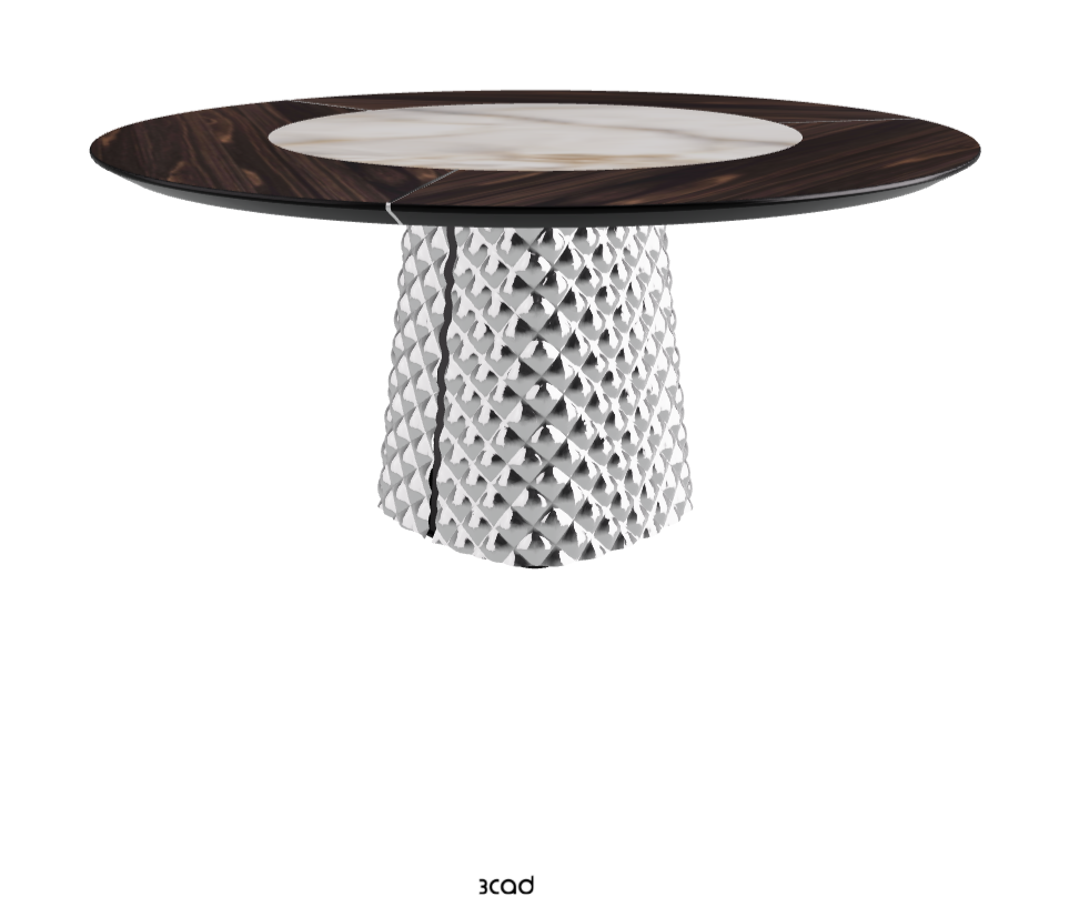 T Diameter 160 x Height 74.5 cm With Swivel_Burned Oak_Mirrored Quilted Fumé Curved Glass_Alabastro