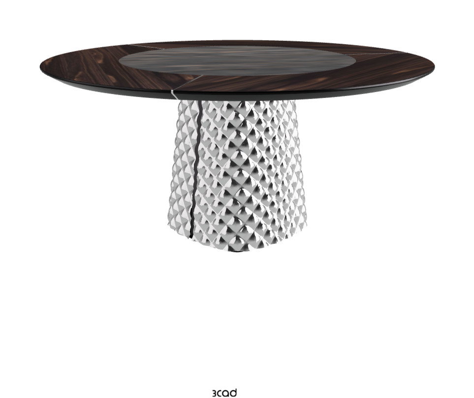 T Diameter 160 x Height 74.5 cm With Swivel_Burned Oak_Mirrored Quilted Fumé Curved Glass_Matt Portoro