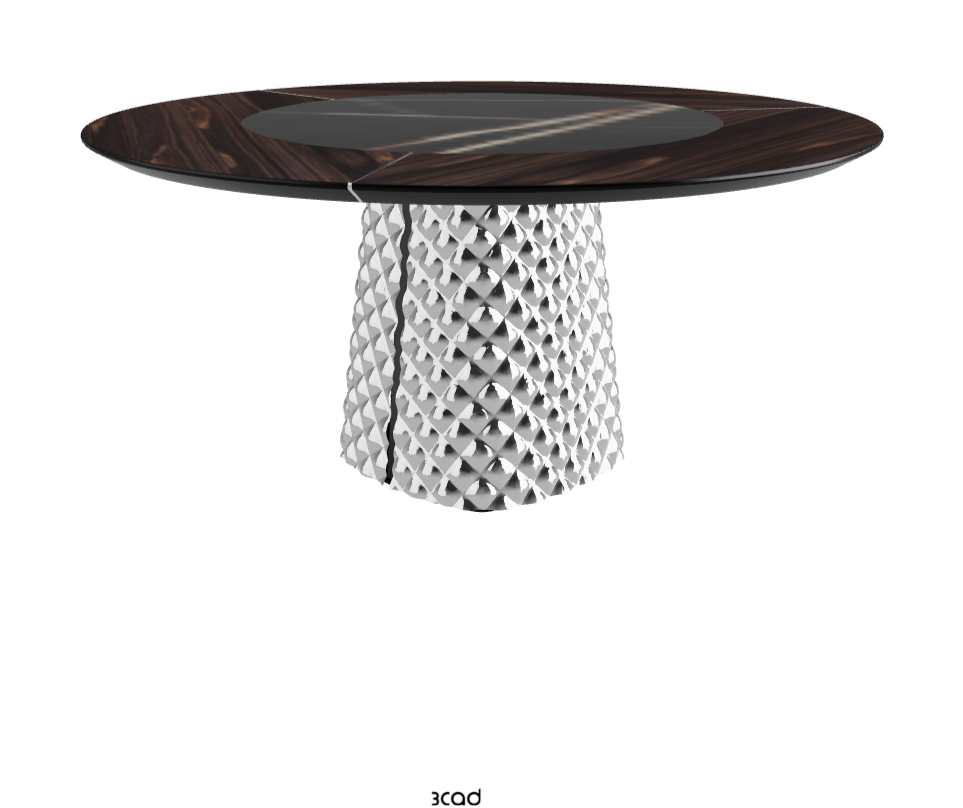 T Diameter 160 x Height 74.5 cm With Swivel_Burned Oak_Mirrored Quilted Fumé Curved Glass_Glossy Sahara Noir