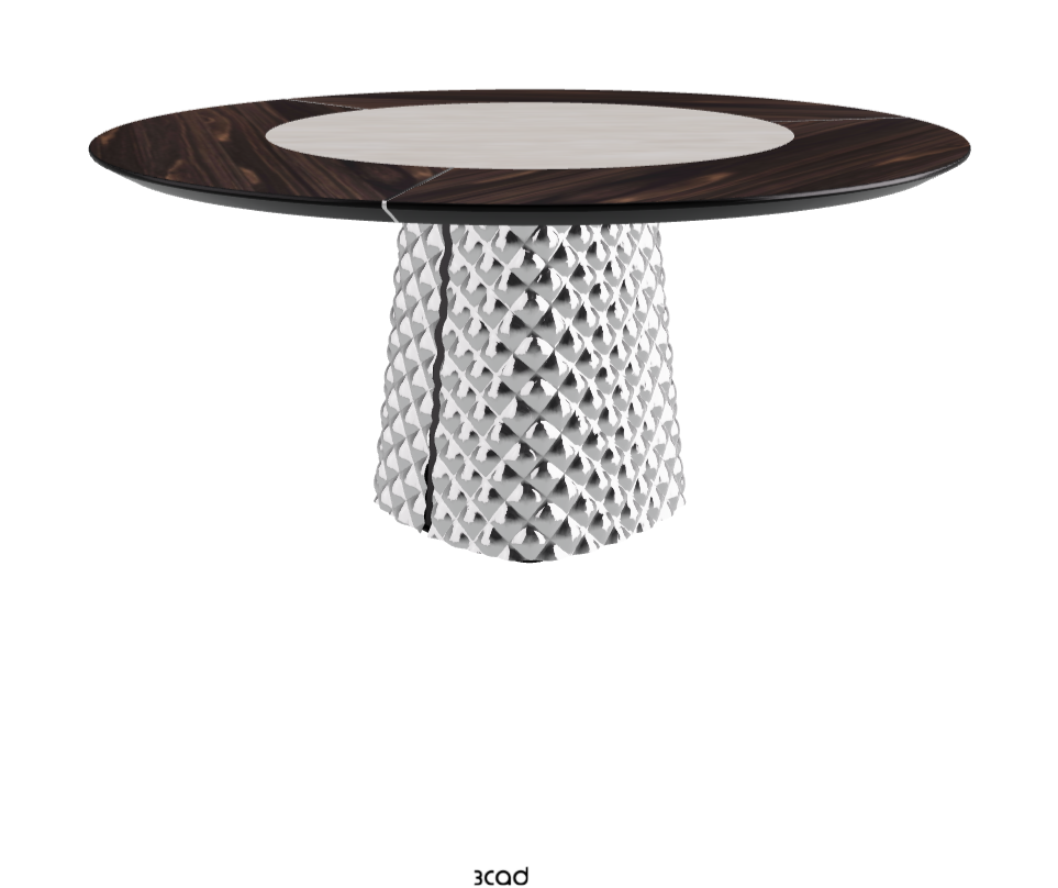 T Diameter 160 x Height 74.5 cm With Swivel_Burned Oak_Mirrored Quilted Fumé Curved Glass_Colosseo
