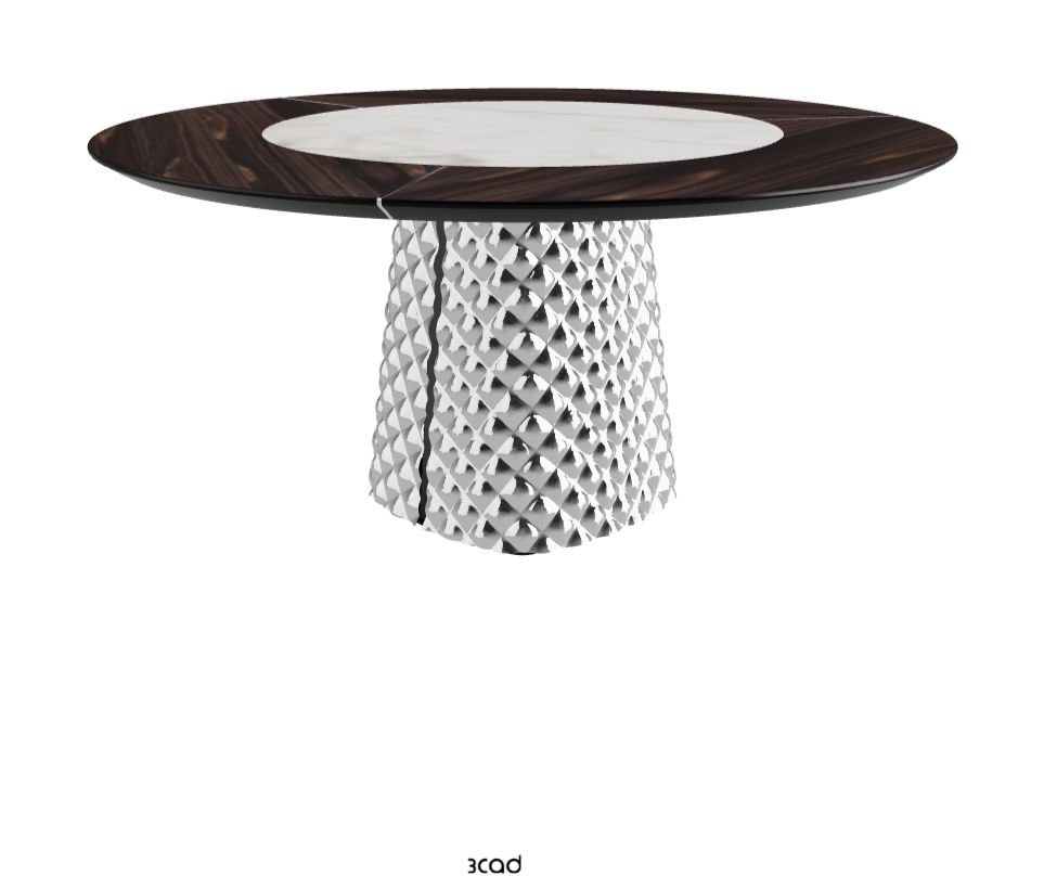 T Diameter 160 x Height 74.5 cm With Swivel_Burned Oak_Mirrored Quilted Fumé Curved Glass_Matt Invisible