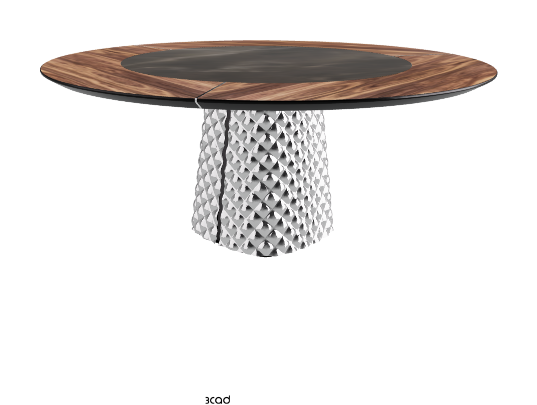 Diameter 180 x Height 74.5 cm_Walnut Canaletto_Mirrored Quilted Fumé Curved Glass_Andromeda