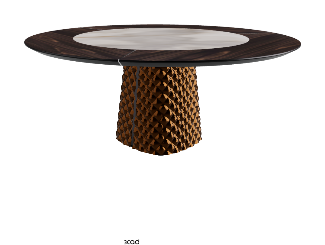 Diameter 180 x Height 74.5 cm_Burned Oak_Mirrored Quilted Bronze Curved Glass_Alabastro