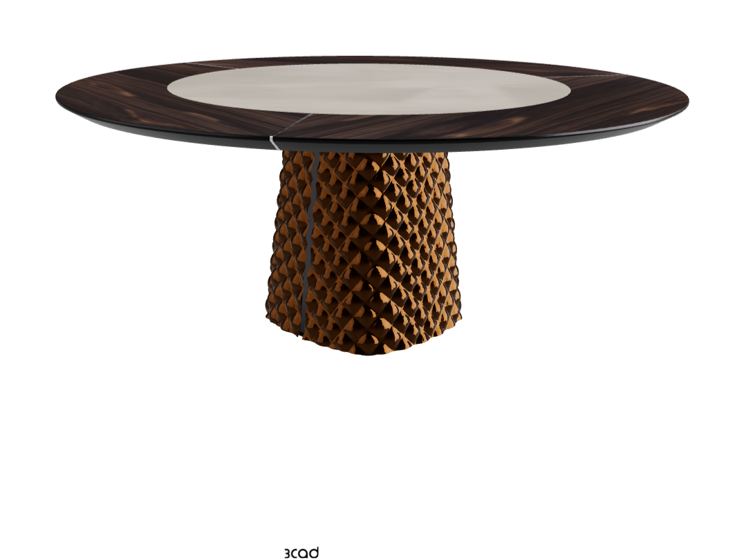 Diameter 180 x Height 74.5 cm_Burned Oak_Mirrored Quilted Bronze Curved Glass_Luxor