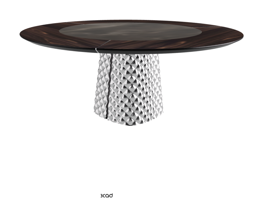 Diameter 180 x Height 74.5 cm_Burned Oak_Mirrored Quilted Fumé Curved Glass_Andromeda