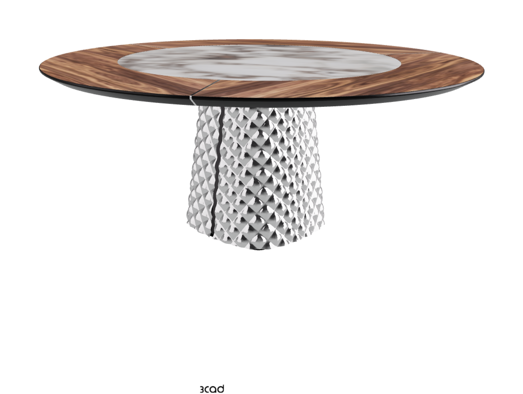 T Diameter 180 x Height 74.5 cm With Swivel_Walnut Canaletto_Mirrored Quilted Fumé Curved Glass_Breccia