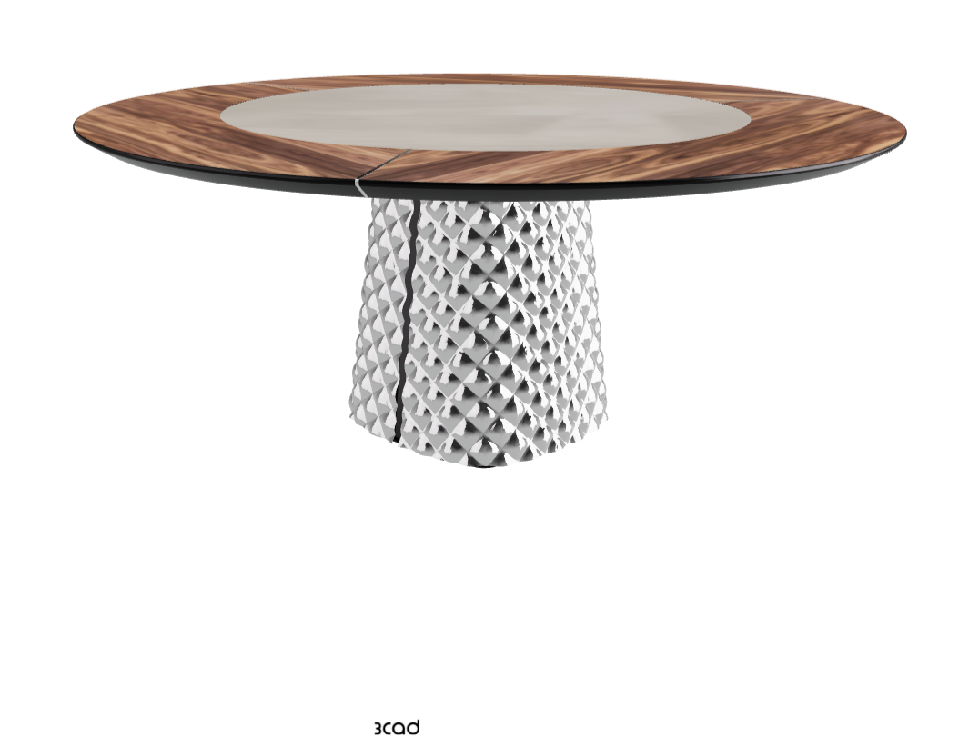T Diameter 180 x Height 74.5 cm With Swivel_Walnut Canaletto_Mirrored Quilted Fumé Curved Glass_Luxor