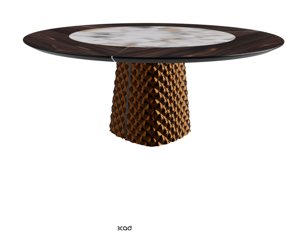 T Diameter 180 x Height 74.5 cm With Swivel_Burned Oak_Mirrored Quilted Bronze Curved Glass_Makalu