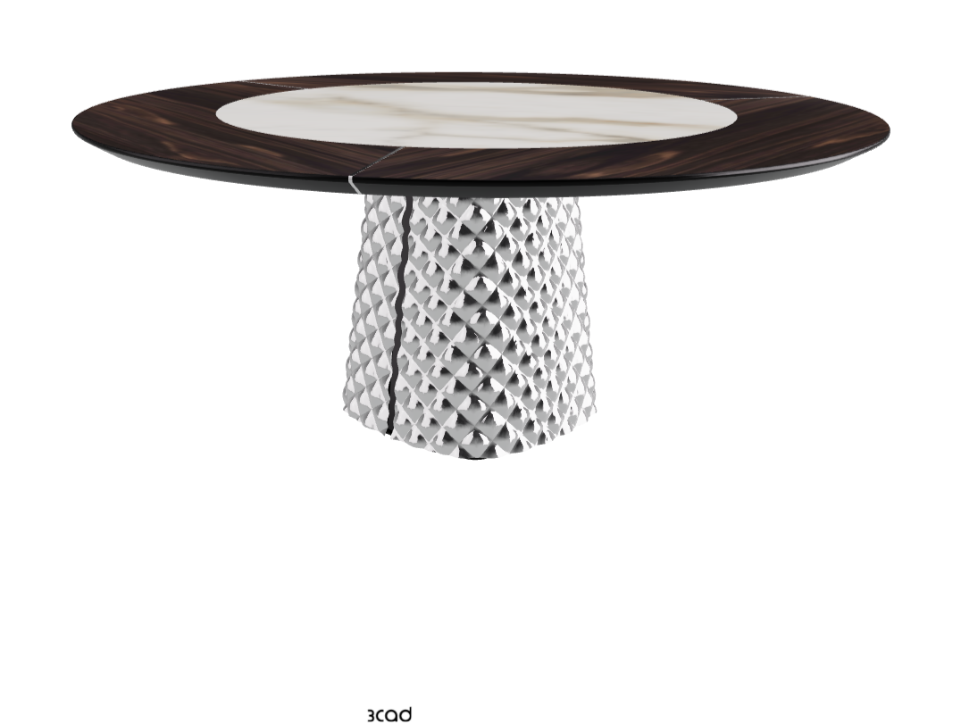 T Diameter 180 x Height 74.5 cm With Swivel_Burned Oak_Mirrored Quilted Fumé Curved Glass_Matt Borghini Calacatta