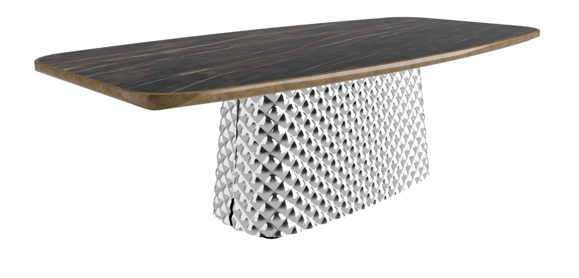 240x120x75h Barrel Shaped_Glossy Portoro_Mirrored Quilted Fumé Curved Glass_Brushed Bronze