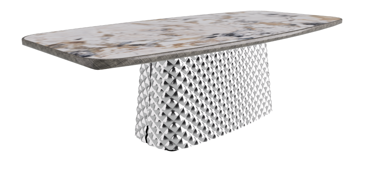 240x120x75h Barrel Shaped_Makalu_Mirrored Quilted Fumé Curved Glass_Brushed Grey