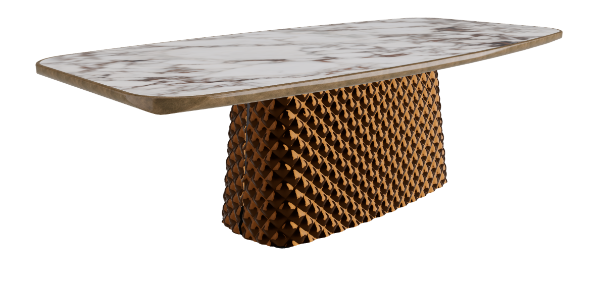 240x120x75h Barrel Shaped_Breccia_Mirrored Quilted Bronze Curved Glass_Brushed Bronze