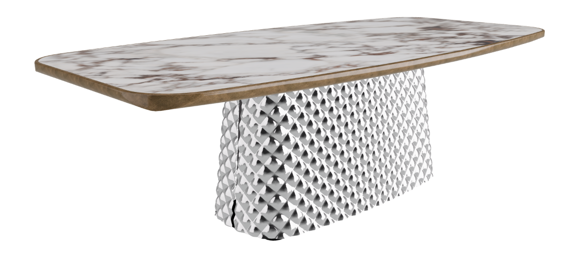 240x120x75h Barrel Shaped_Breccia_Mirrored Quilted Fumé Curved Glass_Brushed Bronze