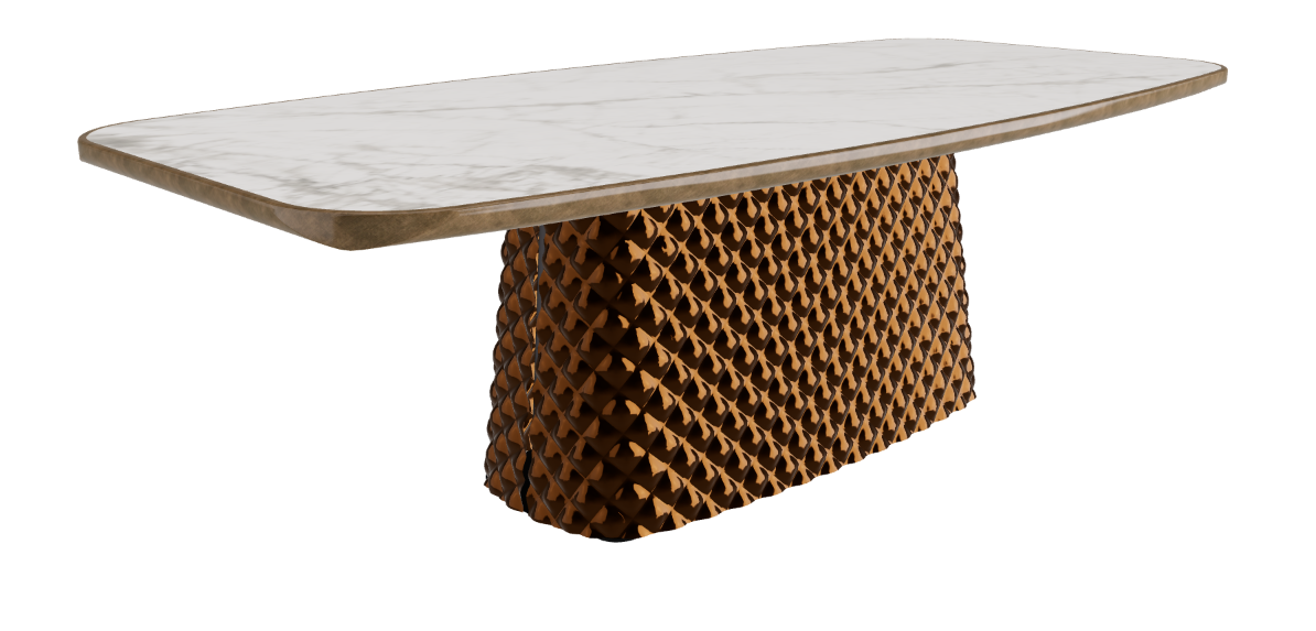 240x120x75h Barrel Shaped_Matt Invisible_Mirrored Quilted Bronze Curved Glass_Brushed Bronze