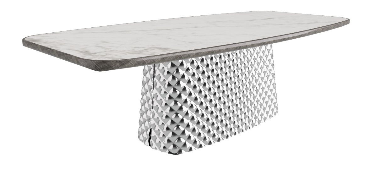 240x120x75h Barrel Shaped_Matt Invisible_Mirrored Quilted Fumé Curved Glass_Brushed Grey