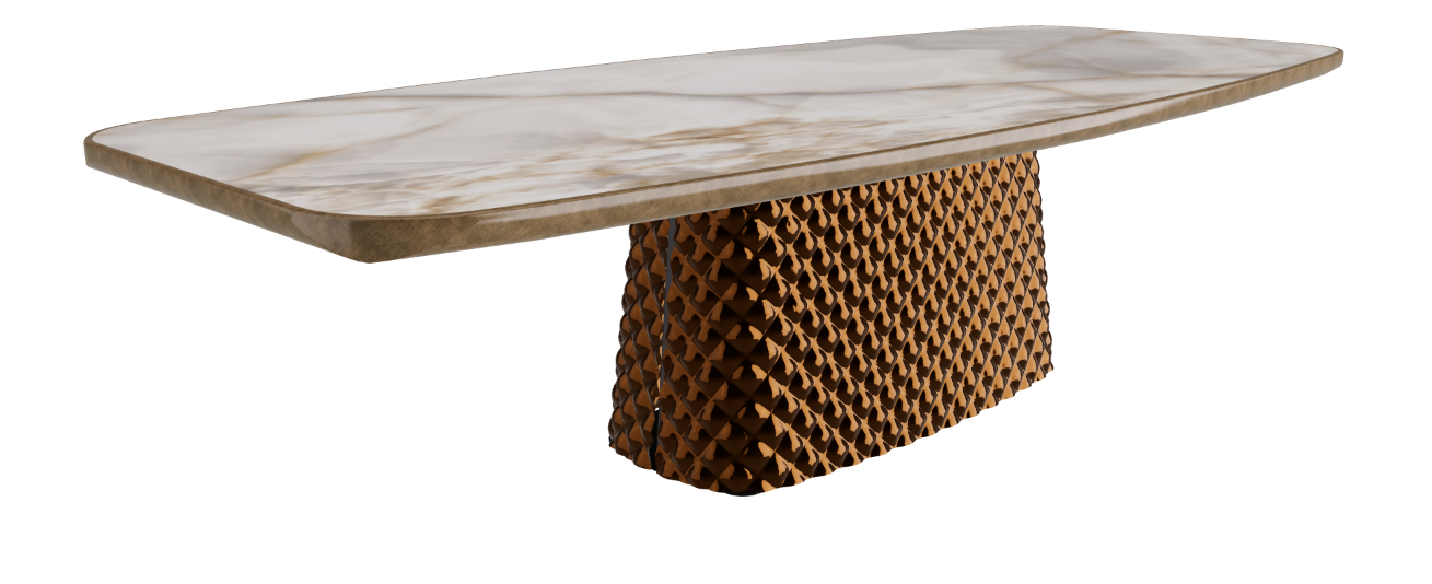 300x128x75h Barrel Shaped_Alabastro_Mirrored Quilted Bronze Curved Glass_Brushed Bronze