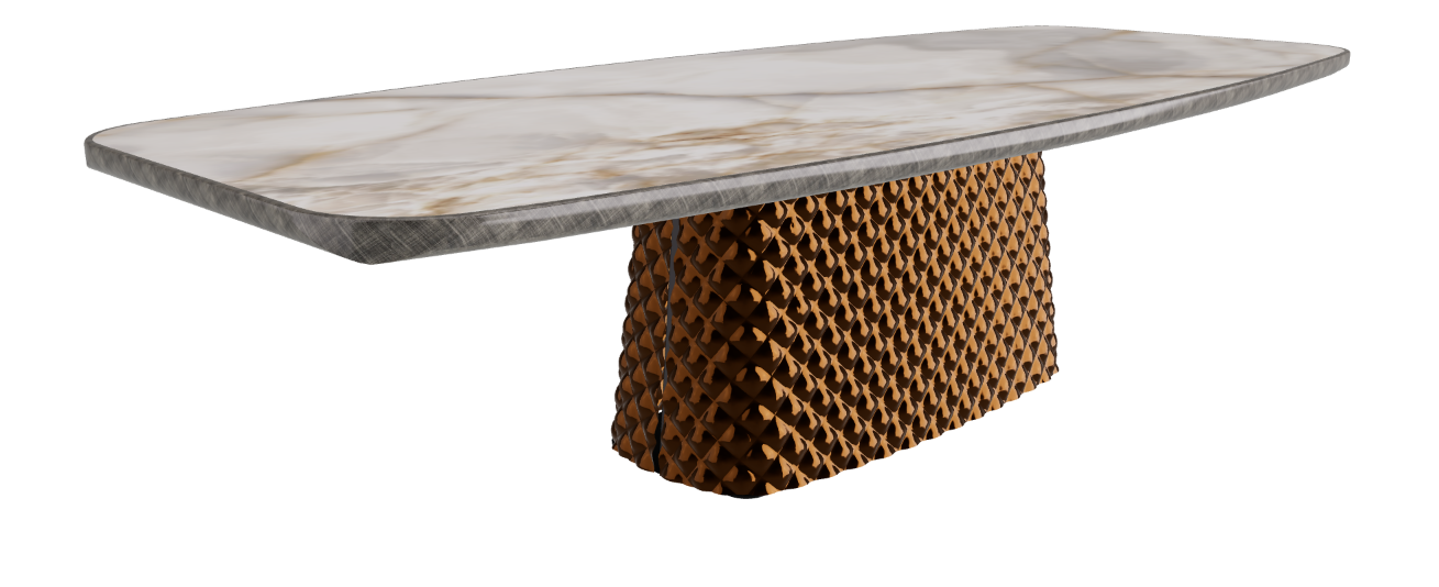 300x128x75h Barrel Shaped_Alabastro_Mirrored Quilted Bronze Curved Glass_Brushed Grey