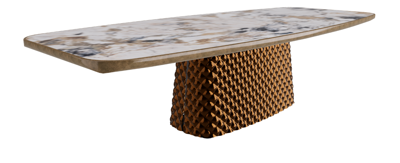 300x128x75h Barrel Shaped_Makalu_Mirrored Quilted Bronze Curved Glass_Brushed Bronze