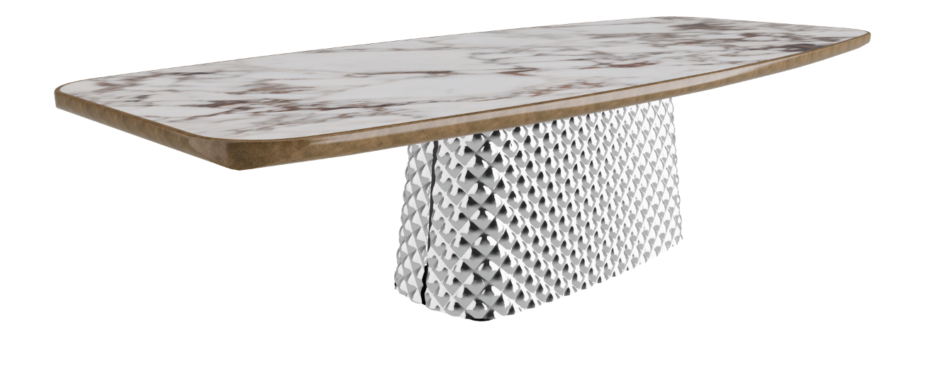 300x128x75h Barrel Shaped_Breccia_Mirrored Quilted Fumé Curved Glass_Brushed Bronze