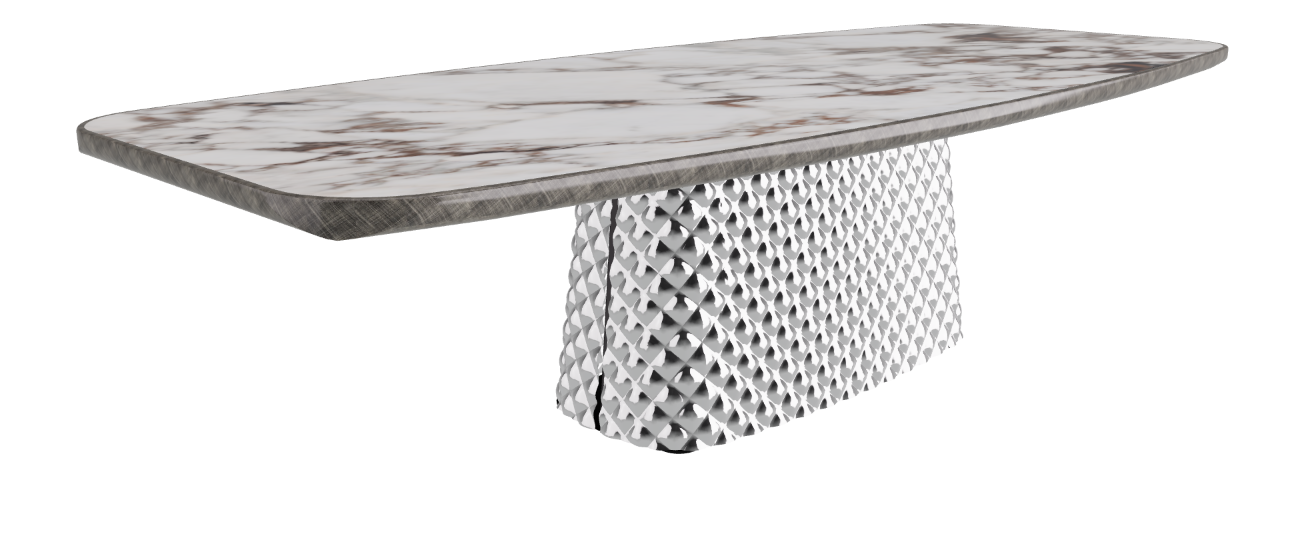 300x128x75h Barrel Shaped_Breccia_Mirrored Quilted Fumé Curved Glass_Brushed Grey