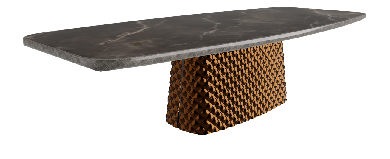 300x128x75h Barrel Shaped_Andromeda_Mirrored Quilted Bronze Curved Glass_Brushed Grey