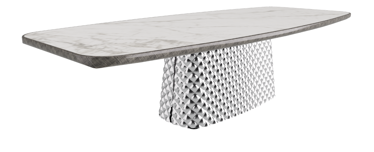 300x128x75h Barrel Shaped_Matt Invisible_Mirrored Quilted Fumé Curved Glass_Brushed Grey