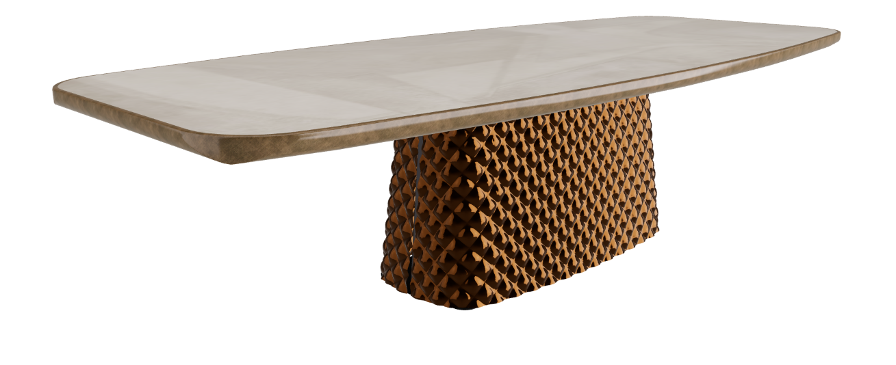 300x128x75h Barrel Shaped_Luxor_Mirrored Quilted Bronze Curved Glass_Brushed Bronze