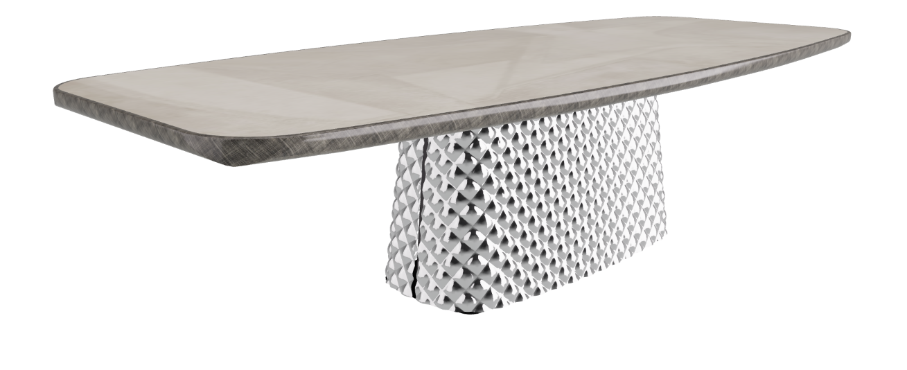 300x128x75h Barrel Shaped_Luxor_Mirrored Quilted Fumé Curved Glass_Brushed Grey