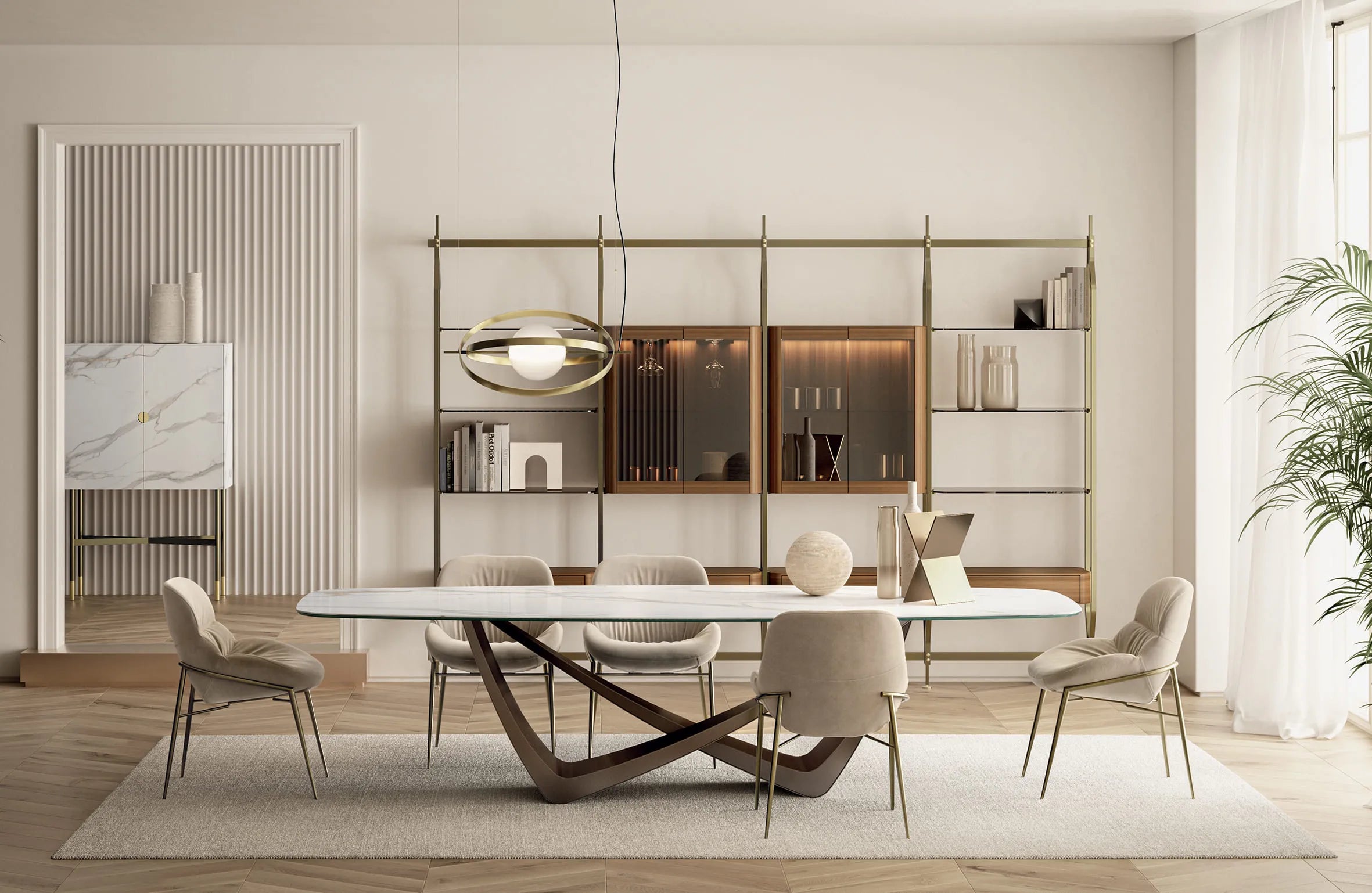 Bontempi Bach Fixed Barrel Dining Table with Length 250 cm and Width 120 cm and Height 75 cm